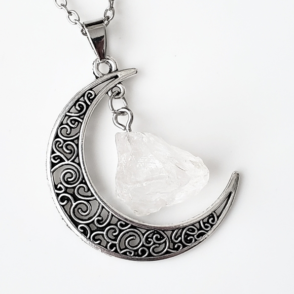 Jewelry - Natural quartz crystal crescent moon necklace